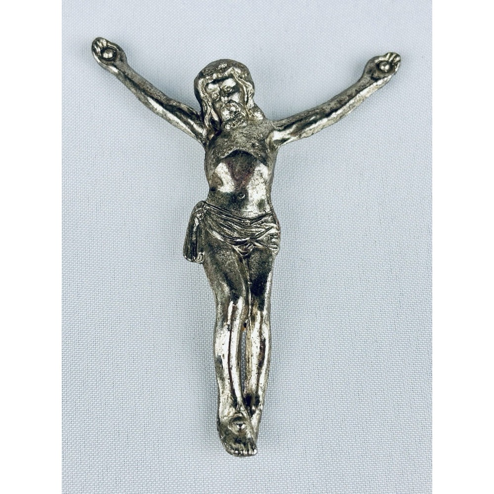 Vintage Silver Tone Corpus Christi Crucifix Part 4.5" Figurine Open Back Jesus
